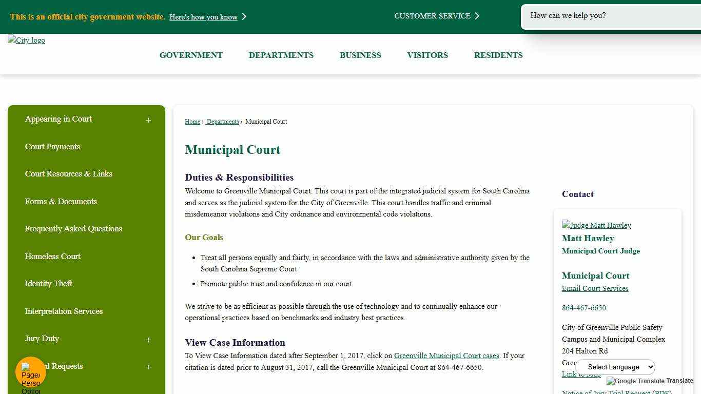 Municipal Court Greenville, SC - Official Website